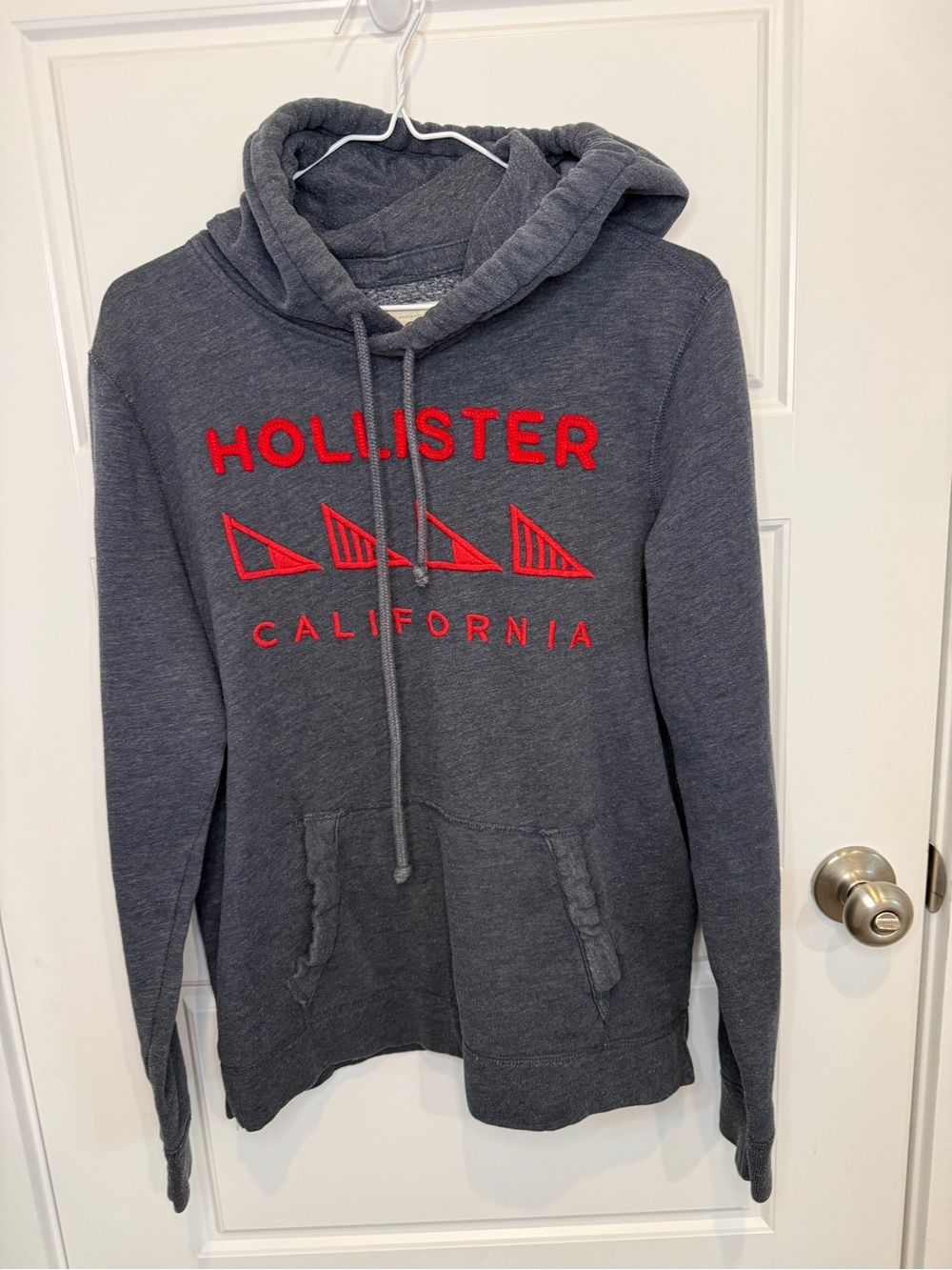 VTG Hollister Hoodie Mens Small Blue Grey Sweatshirt Embroidered Y2K Pull Over